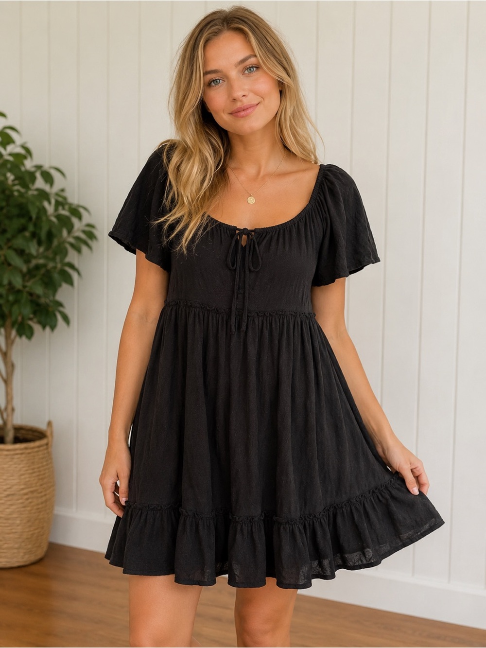 SO Black Ruffled Short Sleeve Dress - Off Or On Shoulder